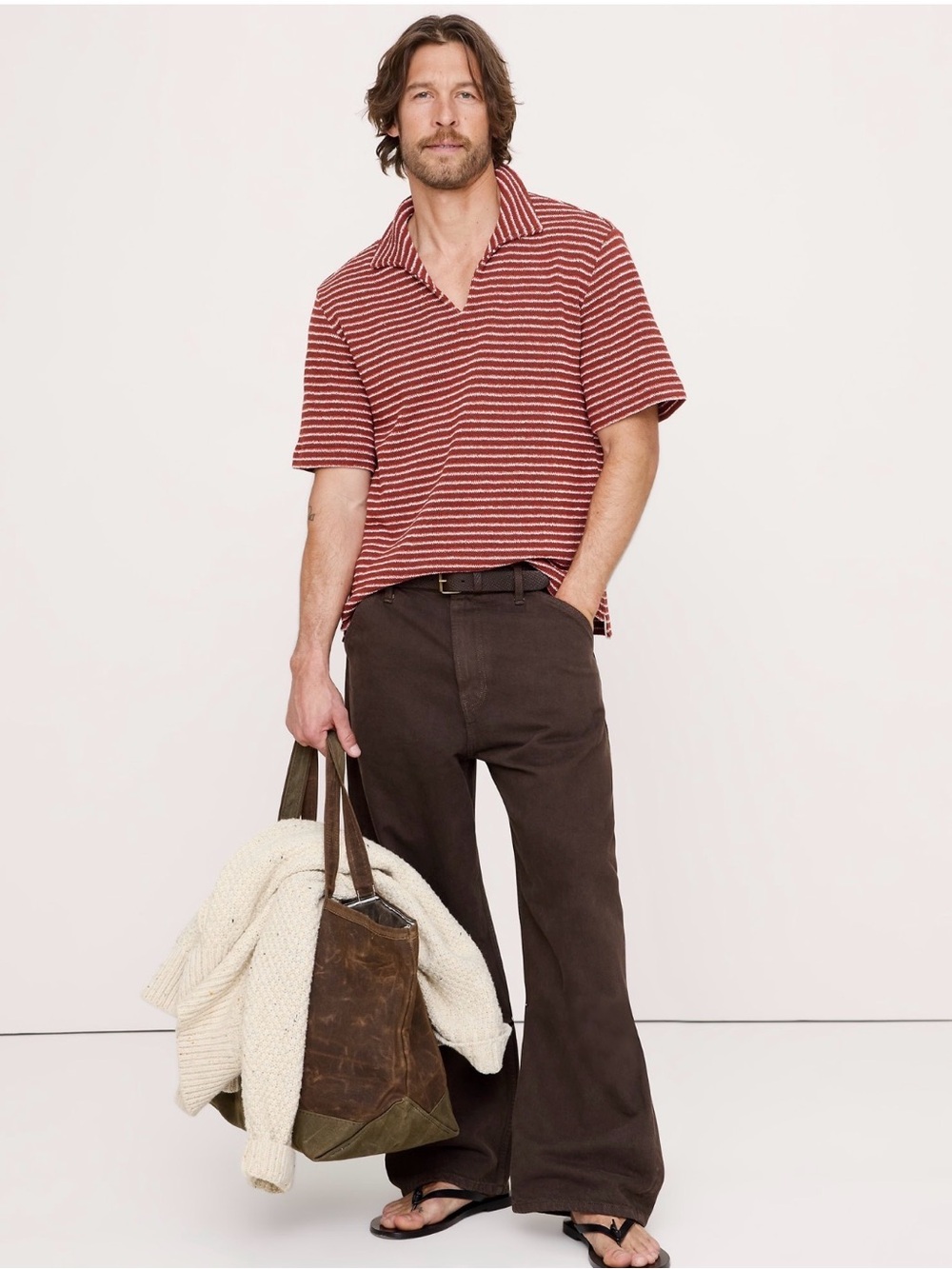 Banana Republic Men’s “Relaxed Fit Striped Polo in Jasper Red (M)